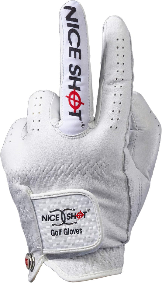 Nice Shot The Bird Men's Golf Glove in Premium White Cabretta Leather