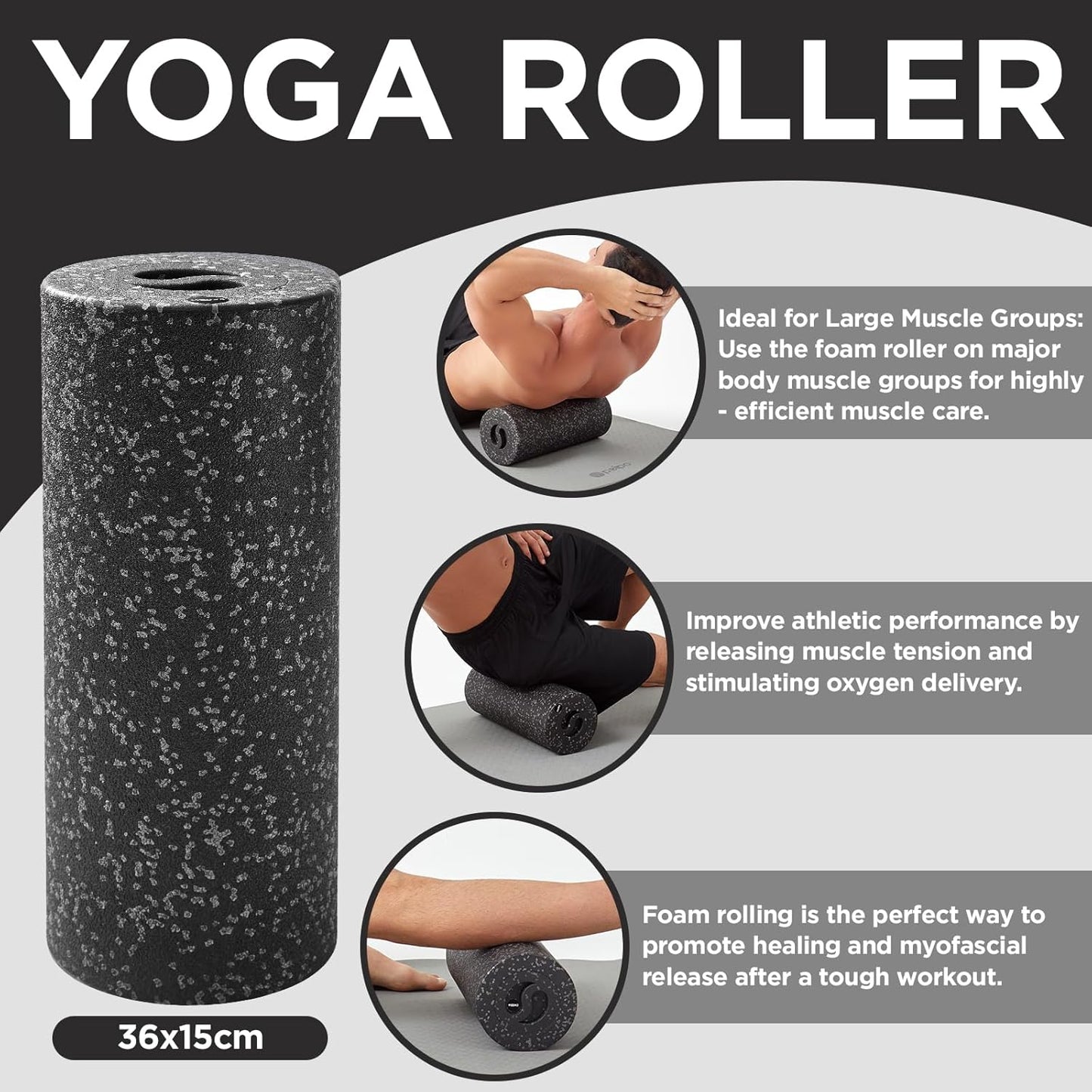 5 in 1 Foam Roller Set with Peanut Massage Ball, Curved Muscle Brush - Yoga Roller, Massage Ball, Trigger Point Triangle for Deep Tissue Relief (Black Gray)
