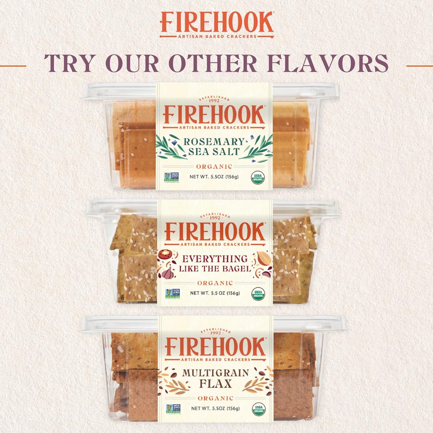 Firehook Garlic Thyme Crackers – Artisan Baked, Craveably Crunchy, Baked with Mediterranean Garlic & Thyme – Organic, Non-GMO, Kosher– 8 oz Box