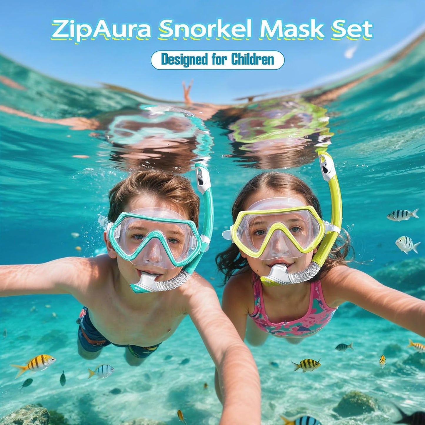 Snorkeling Gear for Kids, Kids Snorkel Set for Ages 3-14, Anti-Fog Diving Mask and Dry Top Snorkel Combo Set, Unisex Swimming Goggles