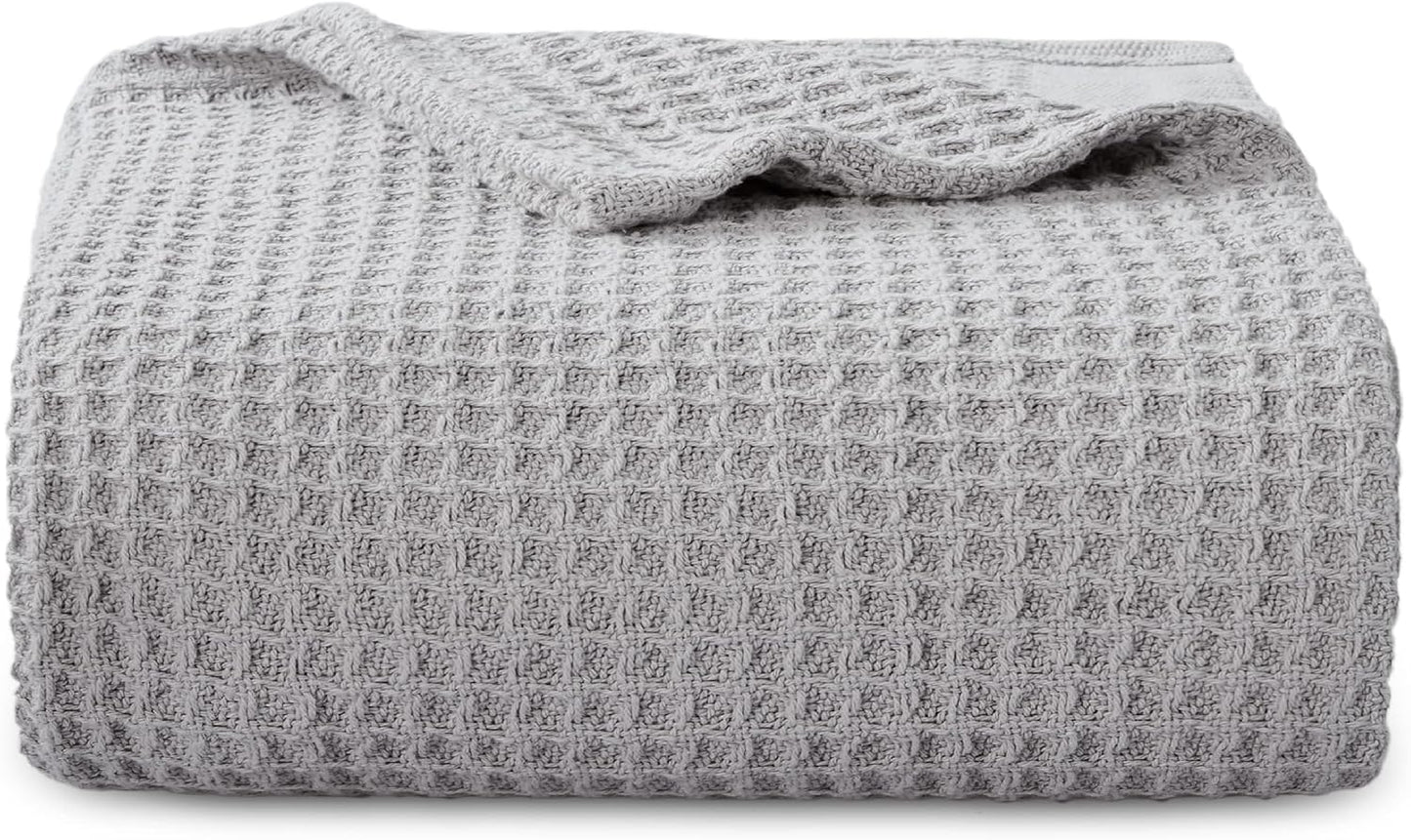 Bedsure 100% Cotton Large Throw Blanket for Couch 50x70 inches - Breathable and Soft, Waffle Weave Throw Blanket for Office, Grey