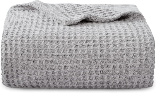 Bedsure 100% Cotton Large Throw Blanket for Couch 50x70 inches - Breathable and Soft, Waffle Weave Throw Blanket for Office, Grey