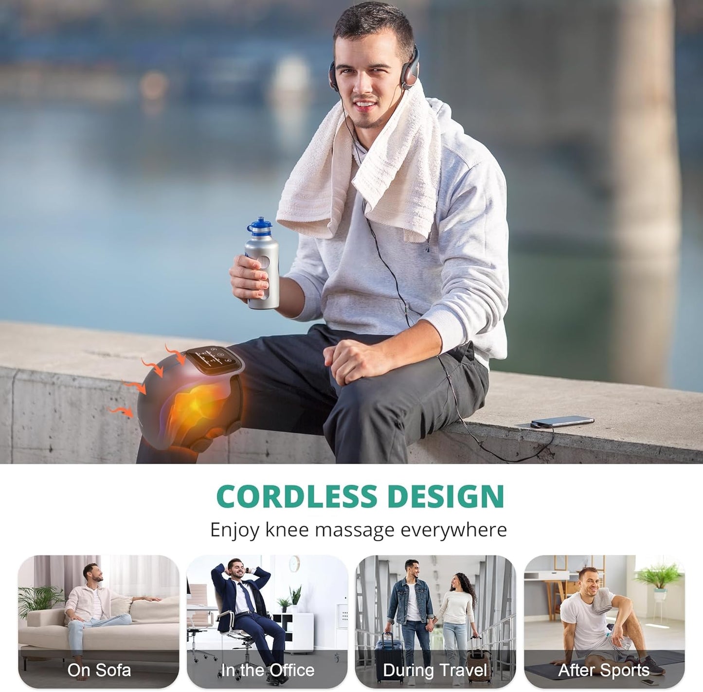 Medcursor Knee Massager with Heat, Portable Massager with 3 Heating Levels and 3 Vibration Modes, Large LED Screen, Adjustable Straps and Timer