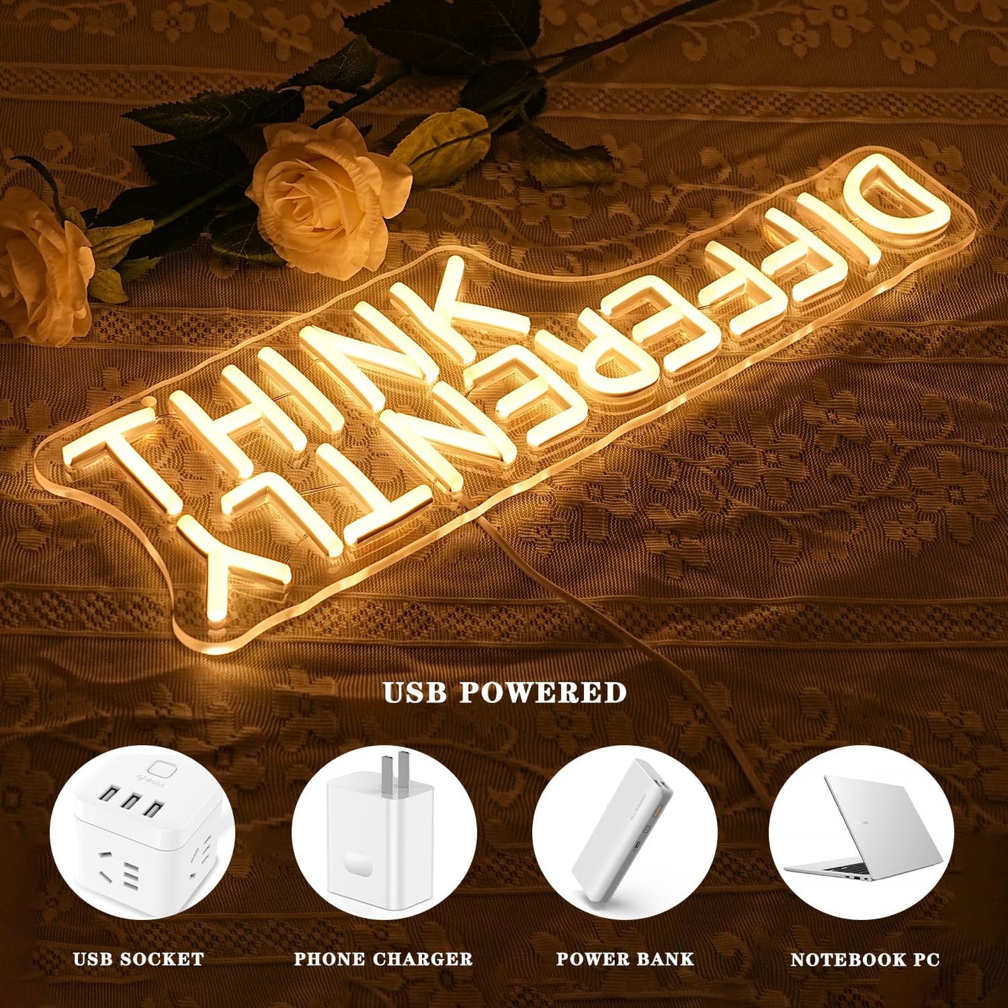Think Differently Neon Sign for Wall Decor Letter Neon Light Classroom LED Neon Signs Classroom LED Neon Light for Classroom Office Study Room Library Bedroom Decoration