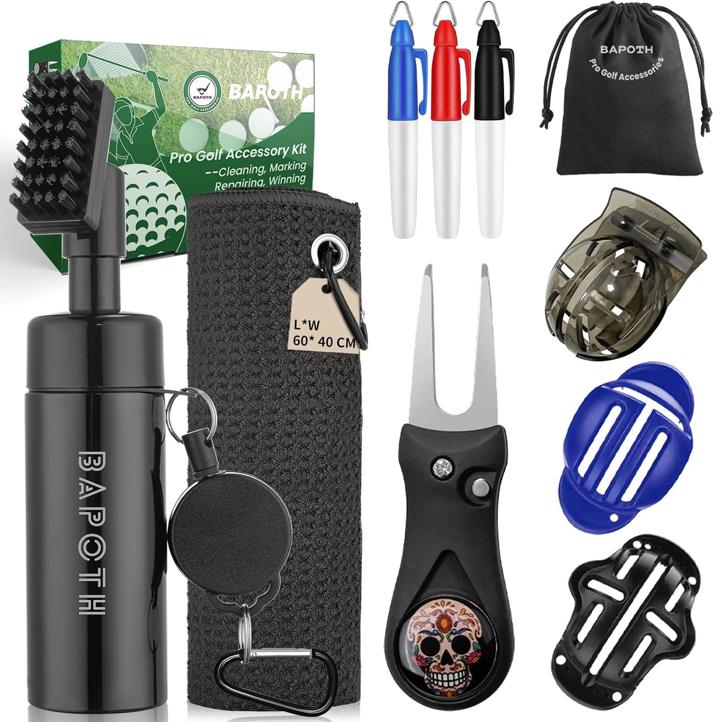 Golf Club Cleaner, Non-Leaking Stretchable Golf Club Brush with Microfiber Golf Towel (23.6 * 15.7 in), Strong Bristles Golf Brush Can Hold 5oz Water, Essentials Golf Accessories for Men