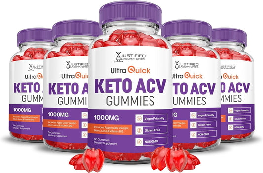 Justified Laboratories (5 Pack Ultra Quick Keto ACV B12 Vegan Non GMO 300 Gummies