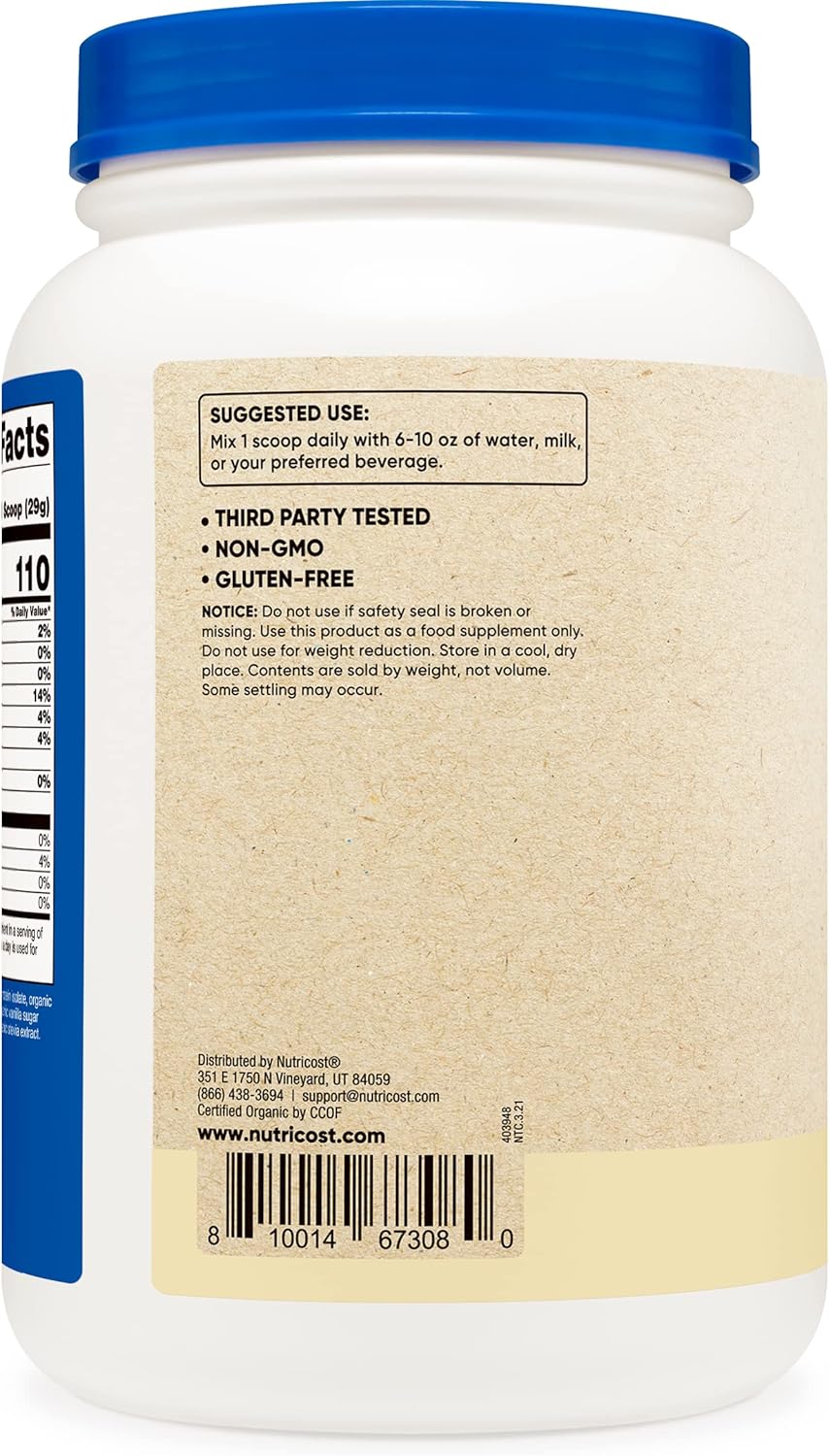 Nutricost Organic Vegan Meal Replacement Shake Powder (Vanilla) - Certified USDA Organic, Vegan, and Gluten Free