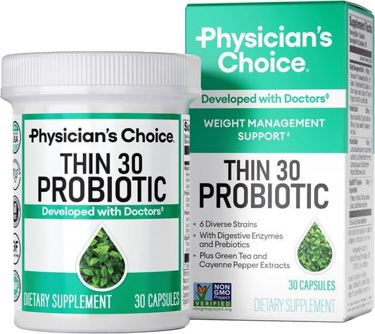 Physician's CHOICE Probiotics for Weight Management & Bloating - 6 Probiotic Strains - Prebiotics - Key ingredient Cayenne - Supports Gut Health - Weight Management for Women & Men - Green Tea - 30 CT
