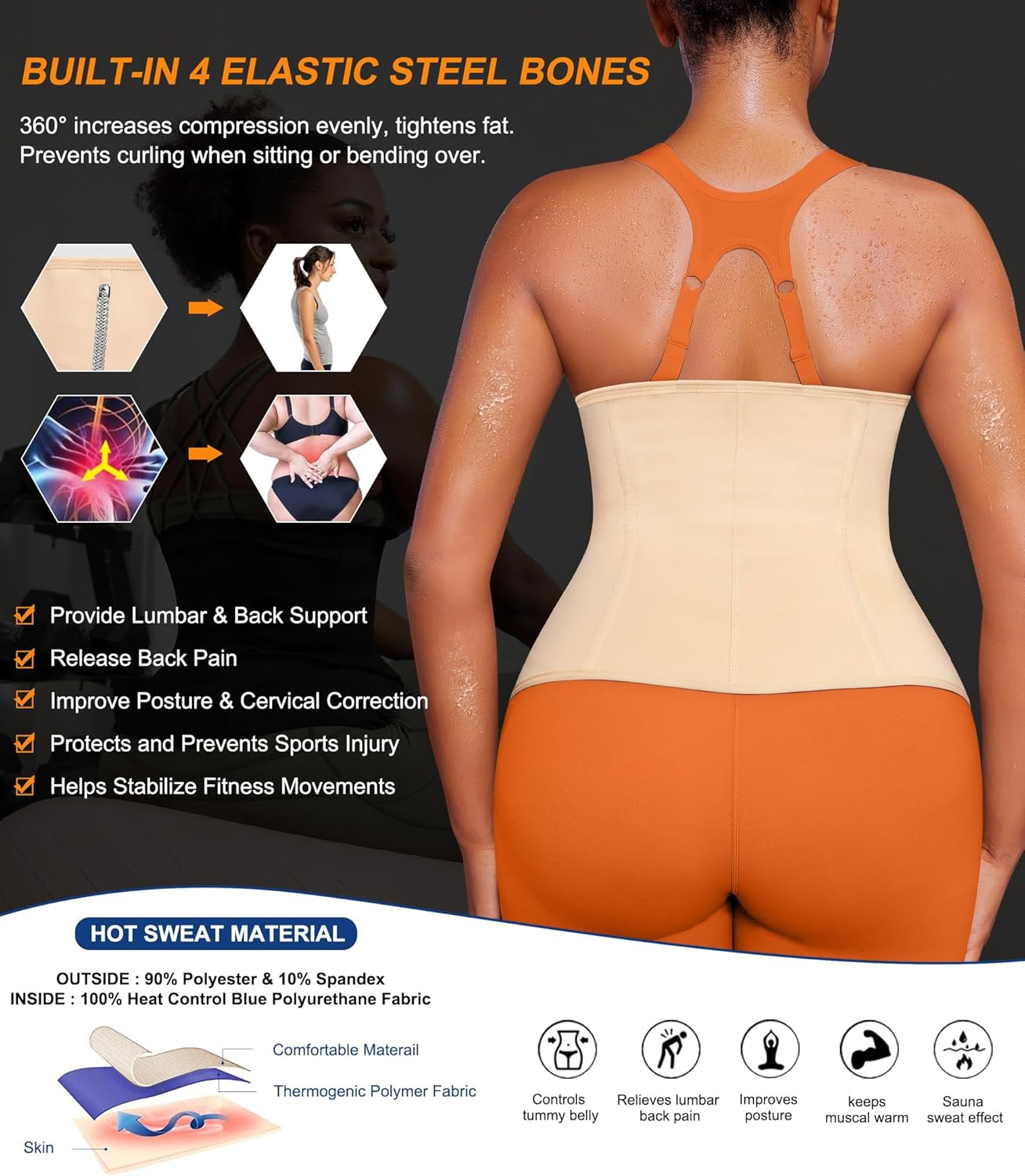 TrainingGirl Waist Trainer for Women Lower Belly Waist Trimmer Corset Tummy Wrap Workout Sweat Belt Band Sports Sauna Suit