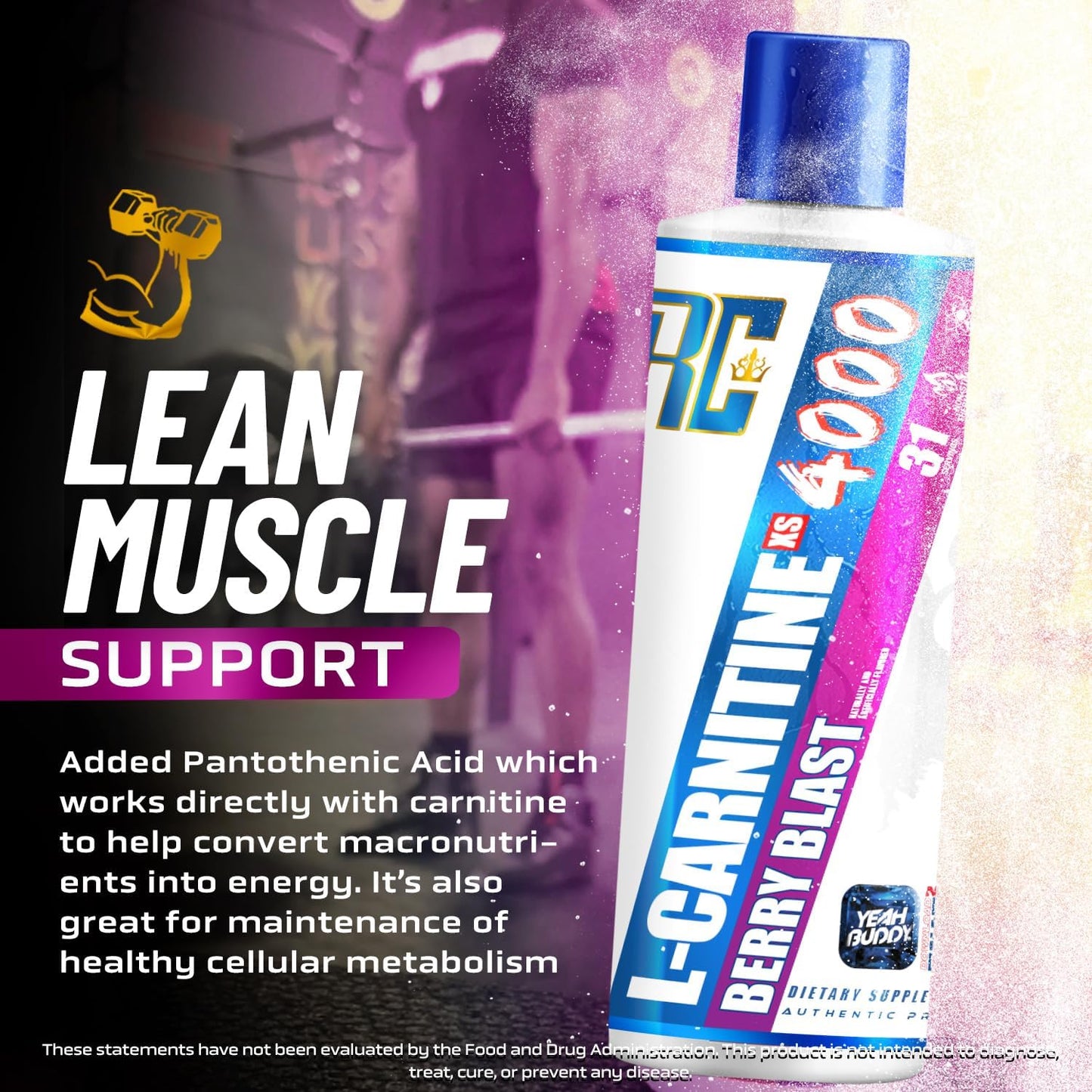 Ronnie Coleman Signature Series L Carnitine XS 4000 Liquid, Stimulant Free, Sugar Free, Zero Carbs, Lean Muscle Strength Support for Men & Women, Amino Acid Supplement, Berry Blast Flavor, 16 Oz