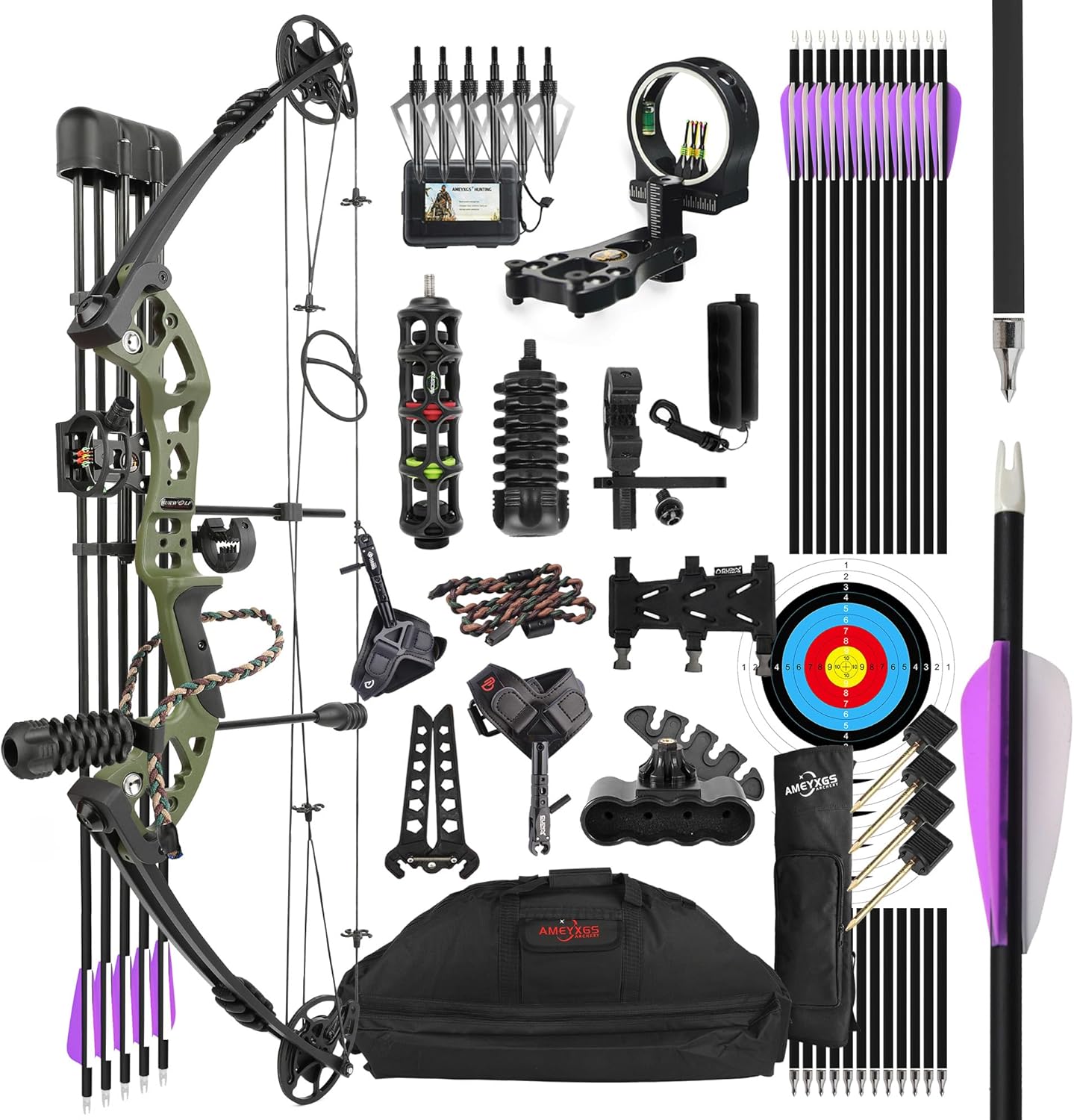 Compound Bow and Arrow Set, Hunting & Targeting, Limb Made in USA,Draw Weight 30-55lbs Adjustable,Draw Length 24-29.5", Right/Left Handed for Adult/Beginner