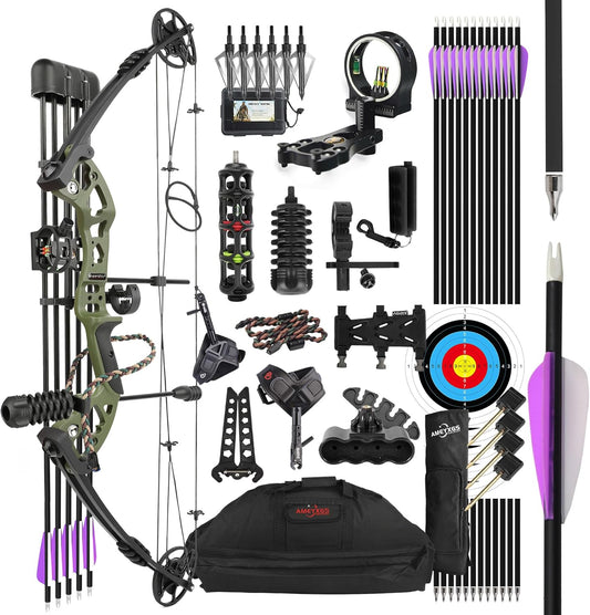 Compound Bow and Arrow Set, Hunting & Targeting, Limb Made in USA,Draw Weight 30-55lbs Adjustable,Draw Length 24-29.5", Right/Left Handed for Adult/Beginner
