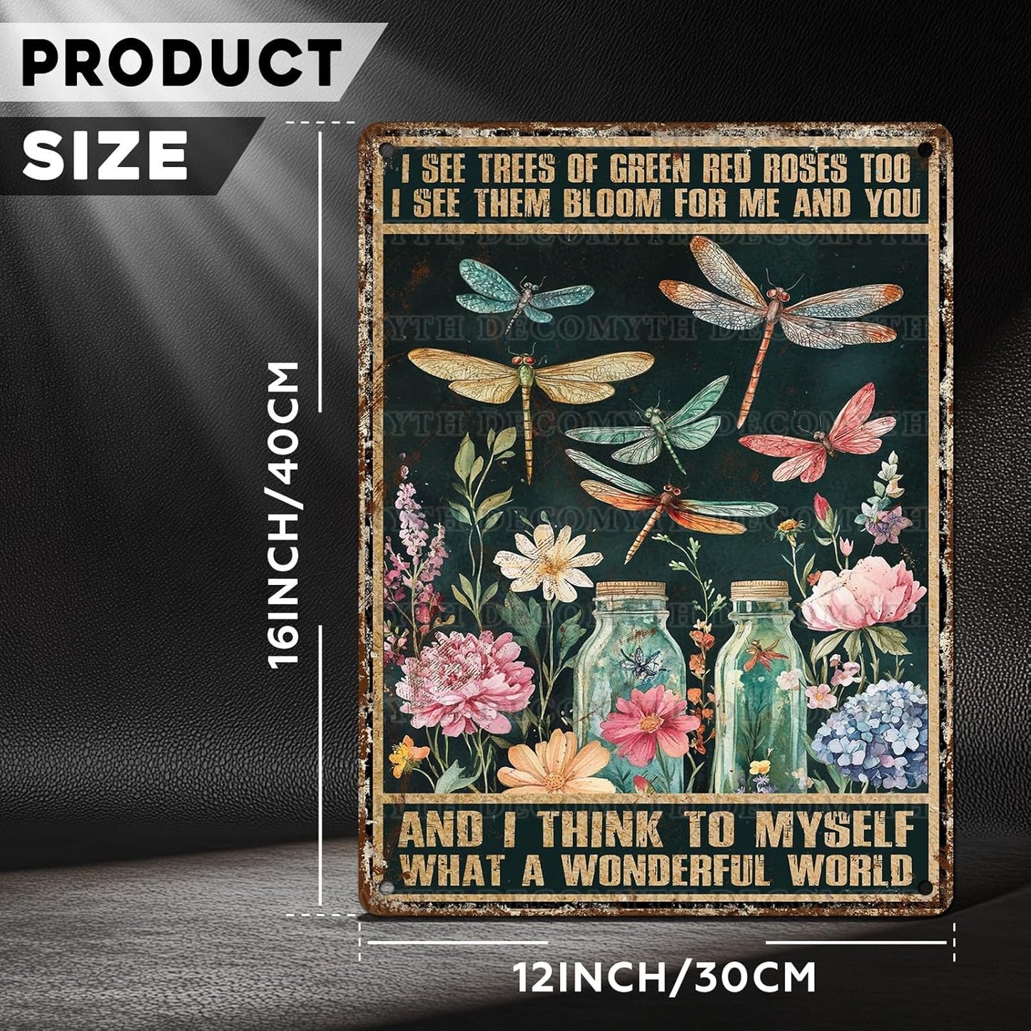 Dragonfly Decor And I Think To Myself What A Wonderful World Vintage Metal Tin Sign Decorative Plaque Poster 12 * 16inch