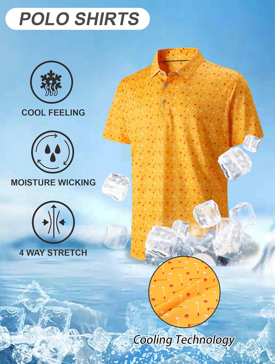 Esabel.C Golf Shirts for Men Dry Fit Performance Short Sleeve Print Moisture Wicking Collared Shirt