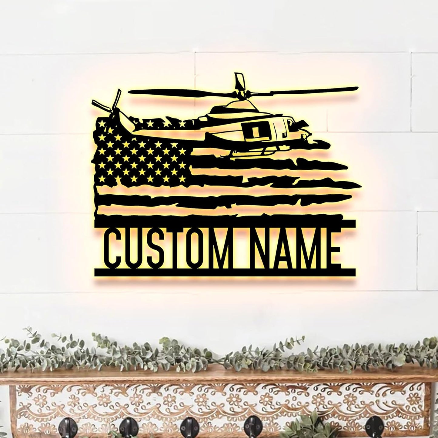 Personalized US Army Helicopter Metal Sign With LED Lights, Custom Helicopter Metal Sign, Hobbie Gifts, Helicopter Sign, Wall Hanging Home Decor Birthday Xmas Gift