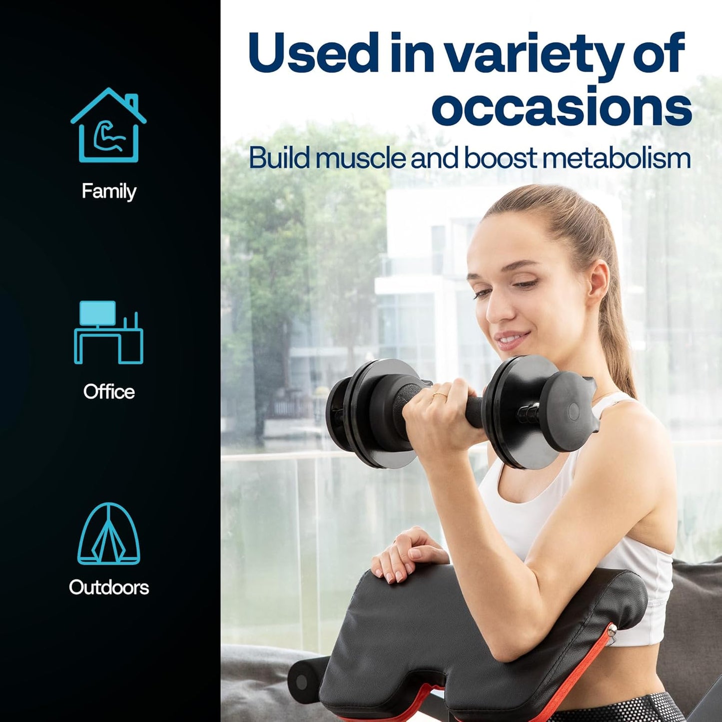VIVOHOME 2.5 lbs to 15 lbs Adjustable Weights Dumbbells Set of 2 with Anti-Slip Handle and Tray Multiweight Options Workout Equipment for Men Women Home Gym Office Black