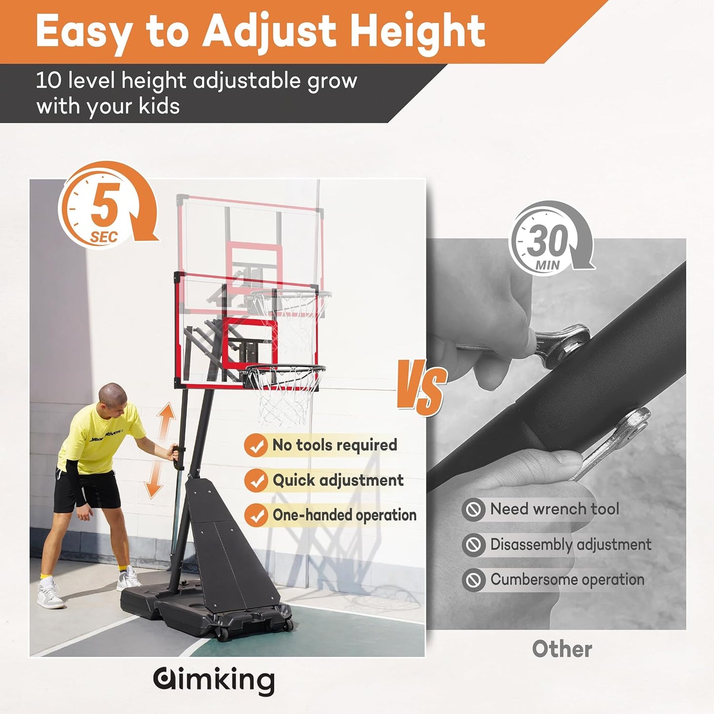 Aimking Basketball Hoop Outdoor 3.3-10FT 5s-Rapid-Adjustable, 40/44 inch Shatterproof Backboard & Enlarged Base, Portable Basketball Hoop & Goal for Kids/Adults/Families in Poolside/Backyard/Indoor
