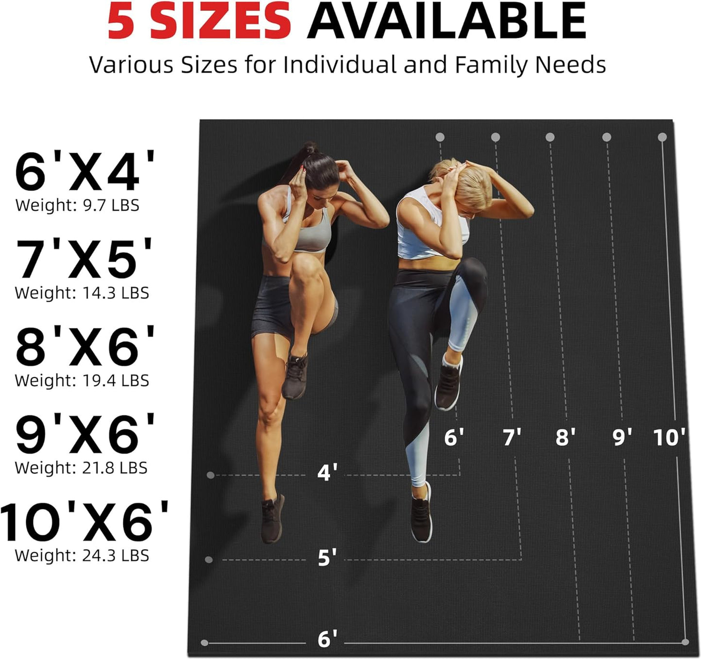 Extra Large Exercise Mat, 10'x6'/9'x6'/8'x6'/7'x5'/6'x4' (8mm/10mm) Thick Workout Mat for Home Gym Flooring, Garage, Shoe-Friendly, High-Density, MMA, HIIT, Weight Lifting, Cardio&Strength