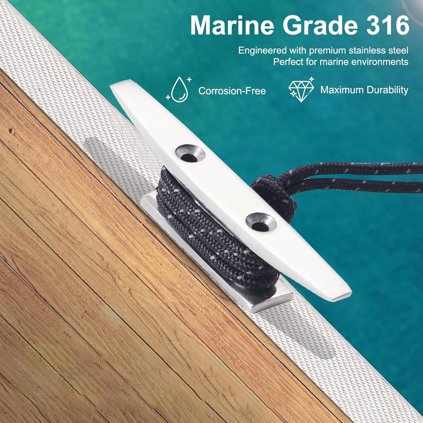 Boat Dock Cleat, 316 Marine Grade Stainless Steel Open Base Cleats with Hardware, Heavy Duty Mooring Accessories for Yacht Kayak Jetski (2-Pack)