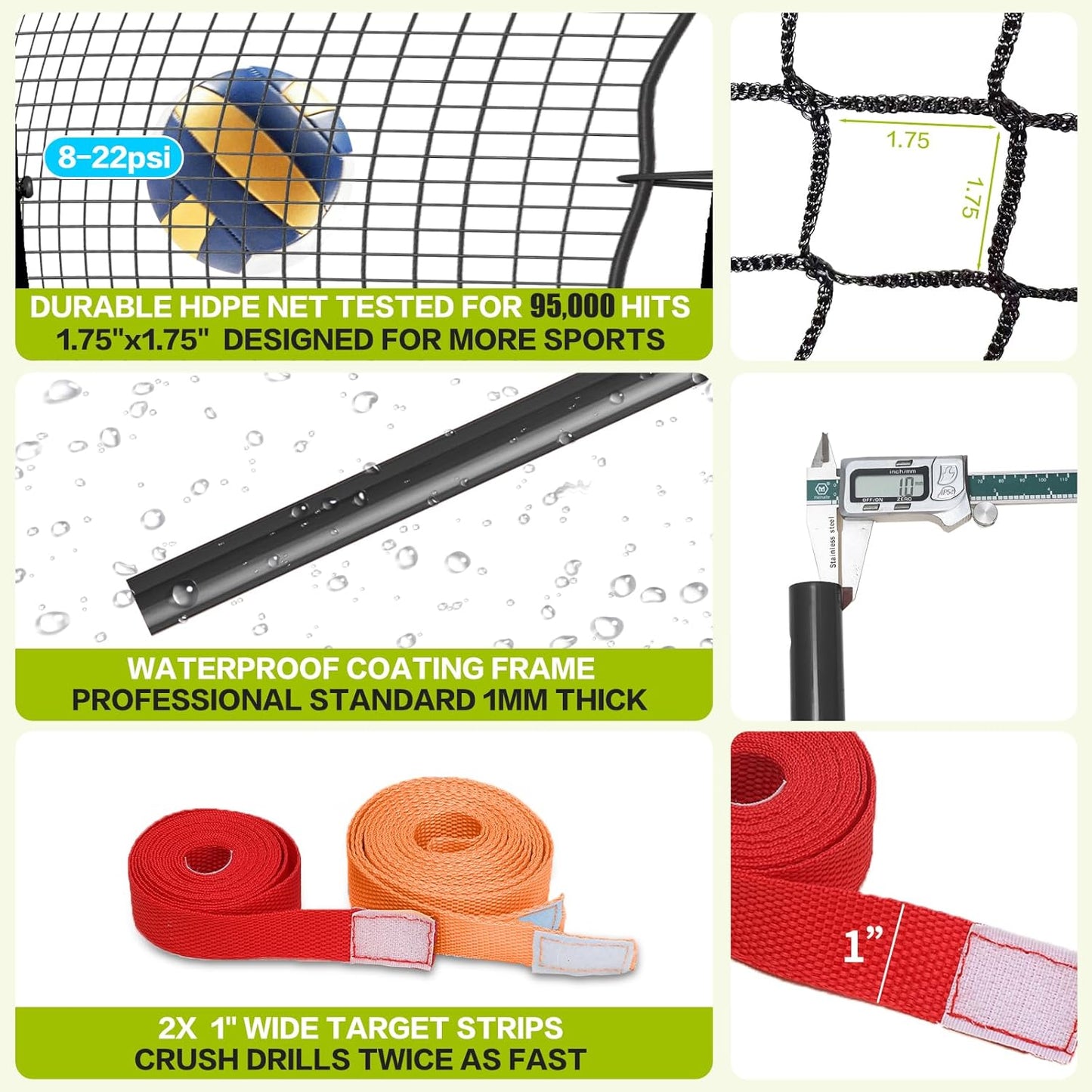 Volleyball Rebounder Net 7x4 Ft, 5-Angle Adjustable Rebounder Net for Practicing Digging, Setting, Spiking, Bounce Back Training Equipment with 2 Target Stripes & Portable Travel Bag for Storage