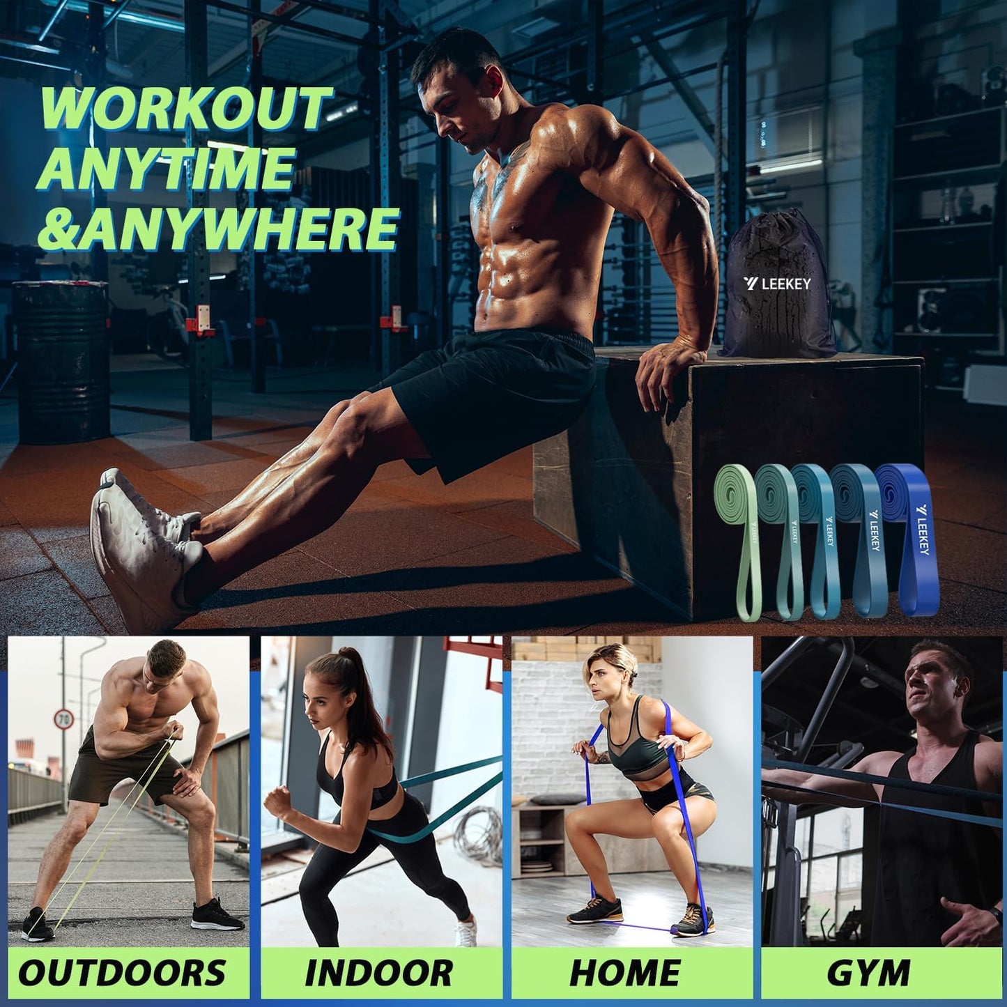 LEEKEY Resistance Bands Set for Pull-Up Assistance & Full-Body Training, Multi-Level Exercise Bands with Bag for Home Workouts, Physical Therapy, Strength Training (Men/Women)