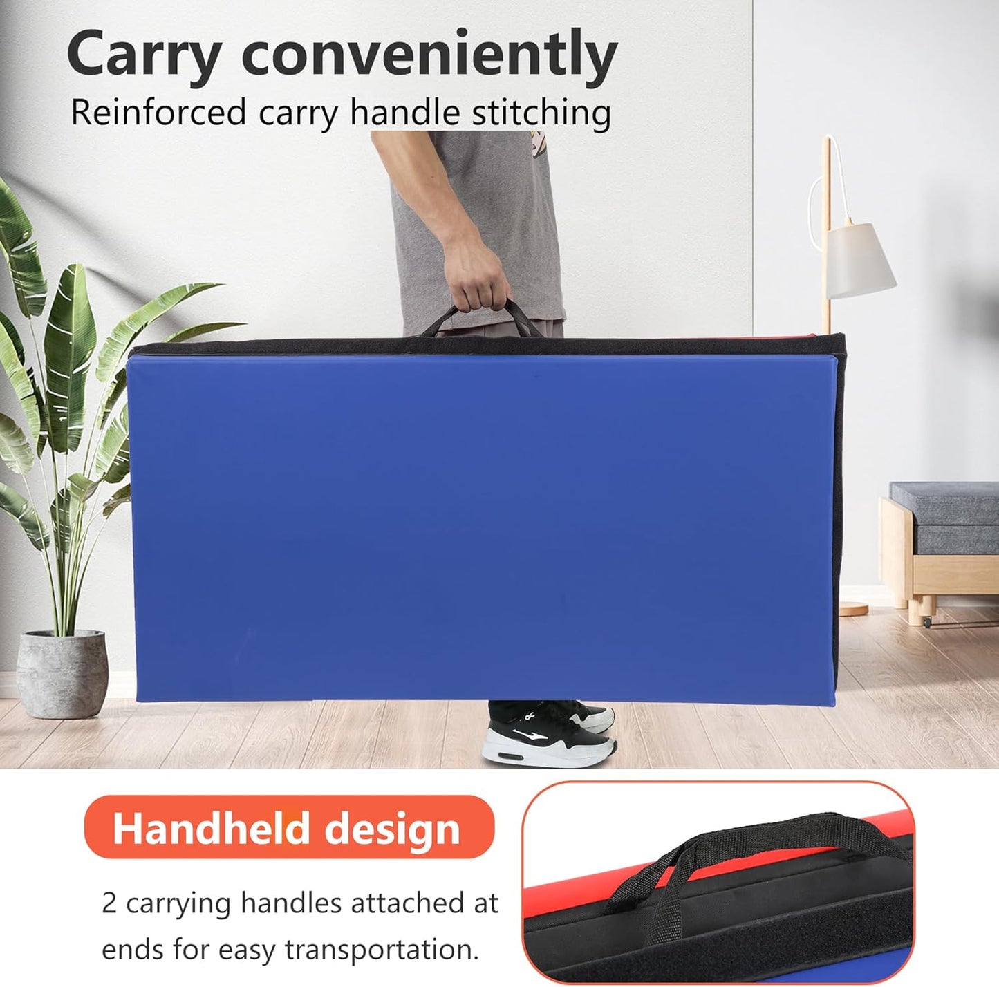 Gymnastics Tumbling Mats Portable Gymnastics Mat Foldable Tumbling Mat 2'x6'/4'x8' PU Leather Exercise Mat Yoga Mat with Carrying Handles for home Workout outdoor Yoga Gymnastics