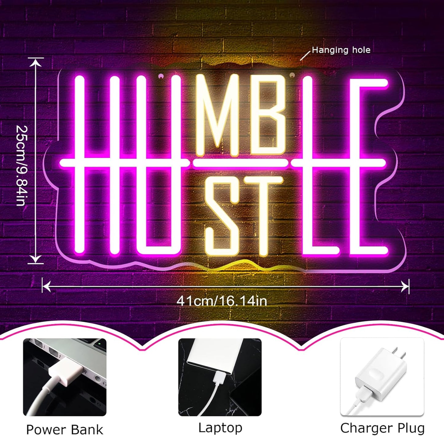 LED Neon Sign HUSTLE Neon Light Christmas Wedding Party Decoration Wall Neon Lamp USB Powered Children Bedroom Night Light Gift (HUSTLE)