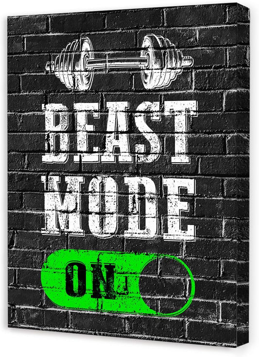 Gym Quotes Wall Art,Inspirational Workout Wall Decor,Beast Mode on Canvas Wall Art for Home Gym Exercise Fitness Room