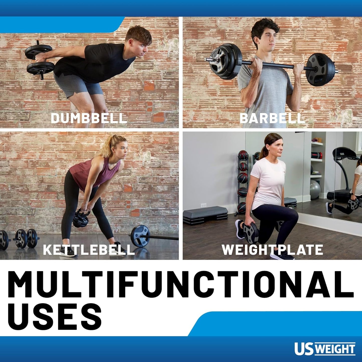 US Weight Adjustable Weight Set with 55" Barbell, Dumbbells, and Kettlebell Handle – Versatile Exercise Equipment for Home Gym Workouts