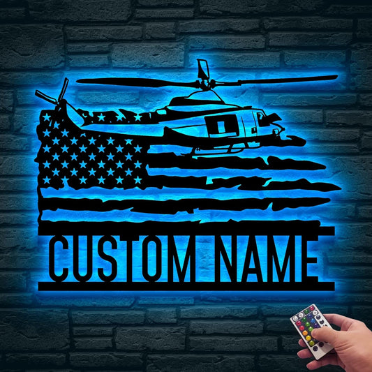 Personalized US Army Helicopter Metal Sign With LED Lights, Custom Helicopter Metal Sign, Hobbie Gifts, Helicopter Sign, Wall Hanging Home Decor Birthday Xmas Gift