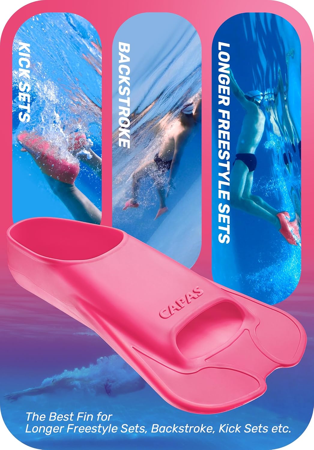 CAPAS Swim Training Fins Comfortable Silicone Lap Swimming Short Blade Floating Flippers with Mesh Bag for Adult Men Women Build Leg Strength
