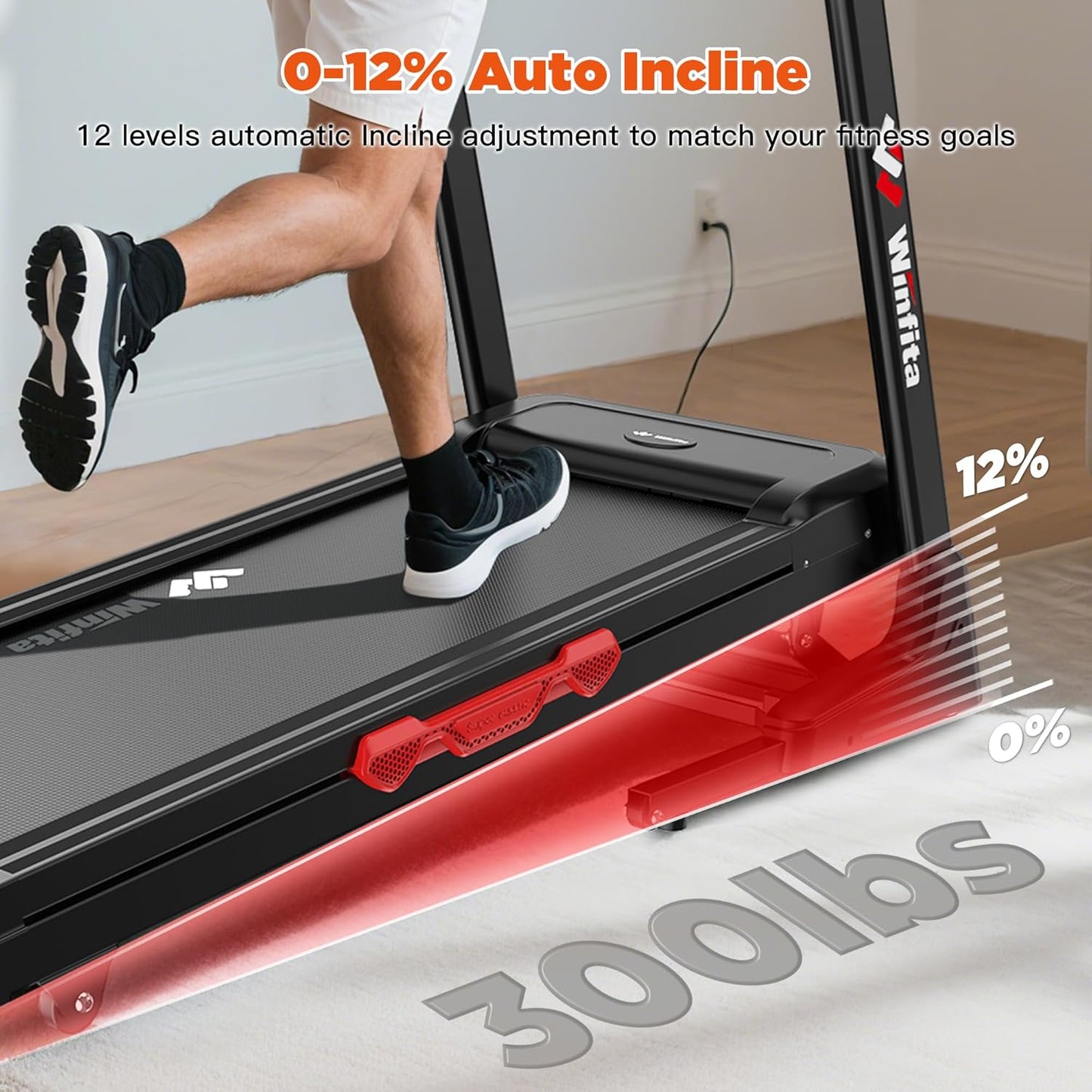 3.5HP Folding Treadmills for Home with Incline Optional, 300 lbs Capacity, 8.0MPH Speed, 17'' Wide Belt, App, Bluetooth Connection, 64 Programs, USB Charging Port, BMI Detector for Home Use