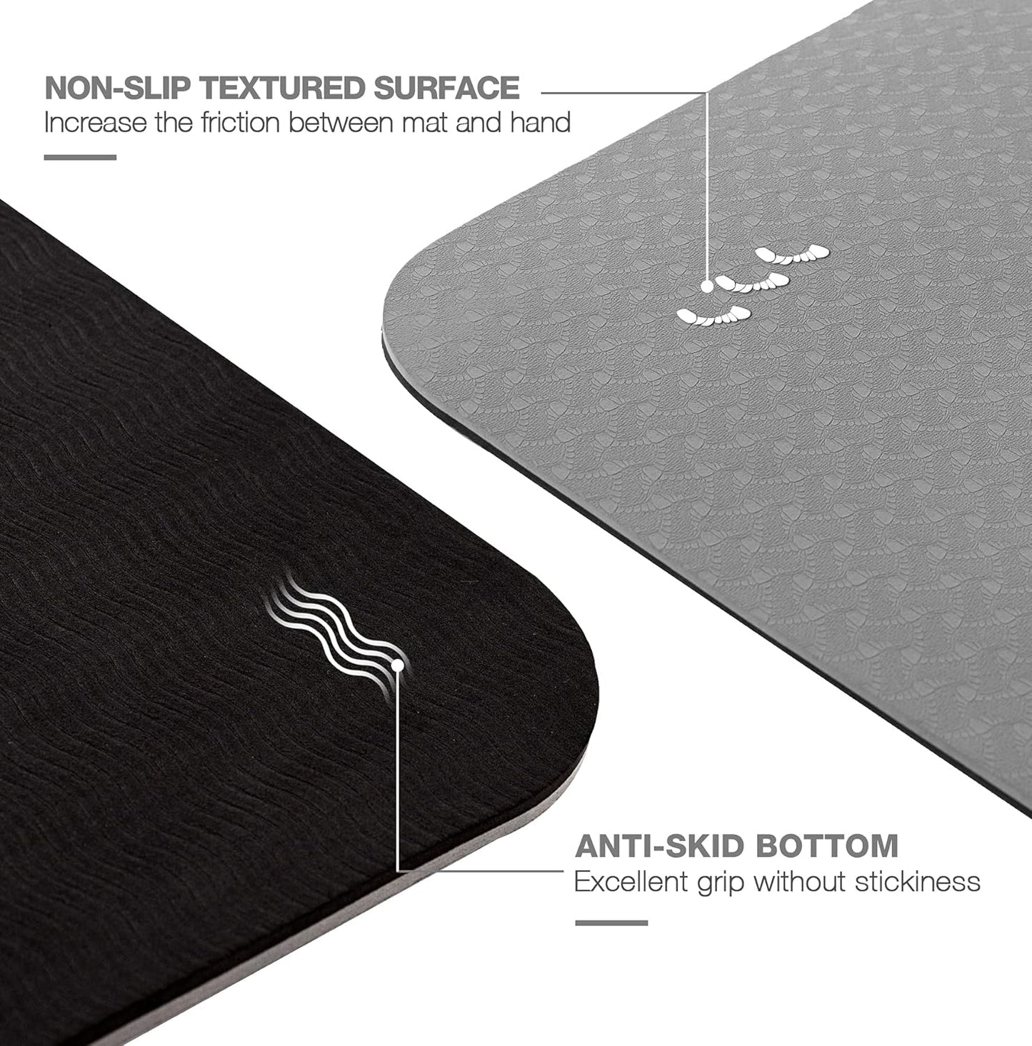 Large Yoga Mat for Men and Women 1/4 & 2/5 Inch Extra Thick TPE Fitness Mat for Home Gym Workout, Non-Slip, Eco Friendly Exercise Mat for Yoga, Pilates, Stretching, Meditation