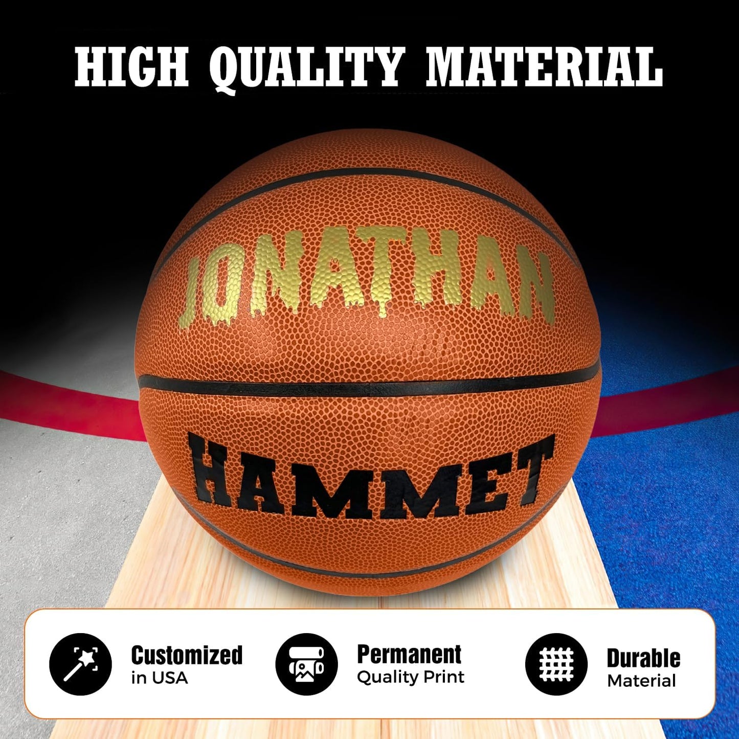 HAMMET Personalized Basketball - Customized Indoor and Outdoor Basketball with Your Name or Text - Ideal Gift for Son, Daughter, Boy or Girl