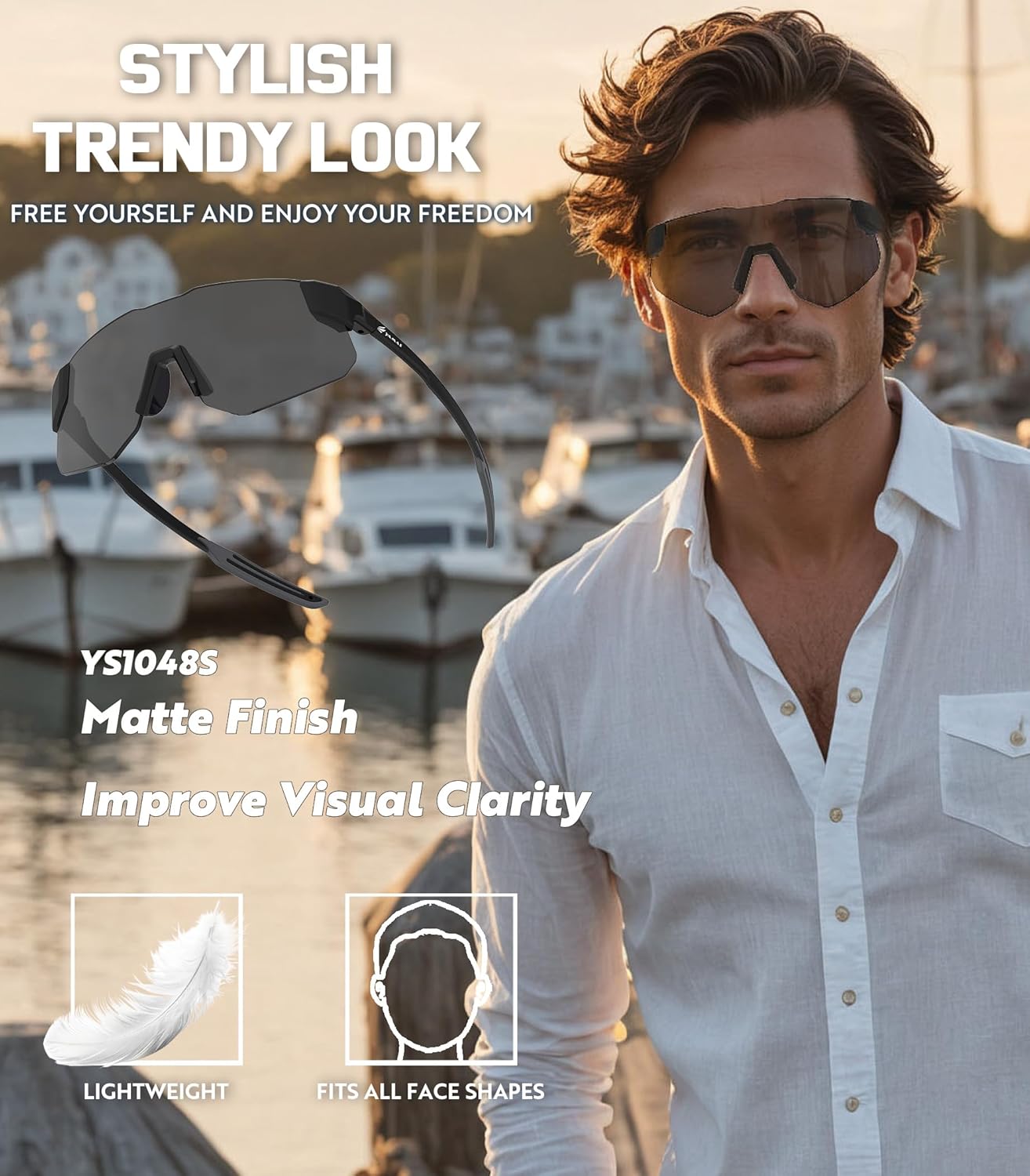 YAMAS Sport Sunglasses for Mens Womens, Wrap around Sunglasses, Non-Slip Nose Pads for Climbing and Running, UV400 Protection