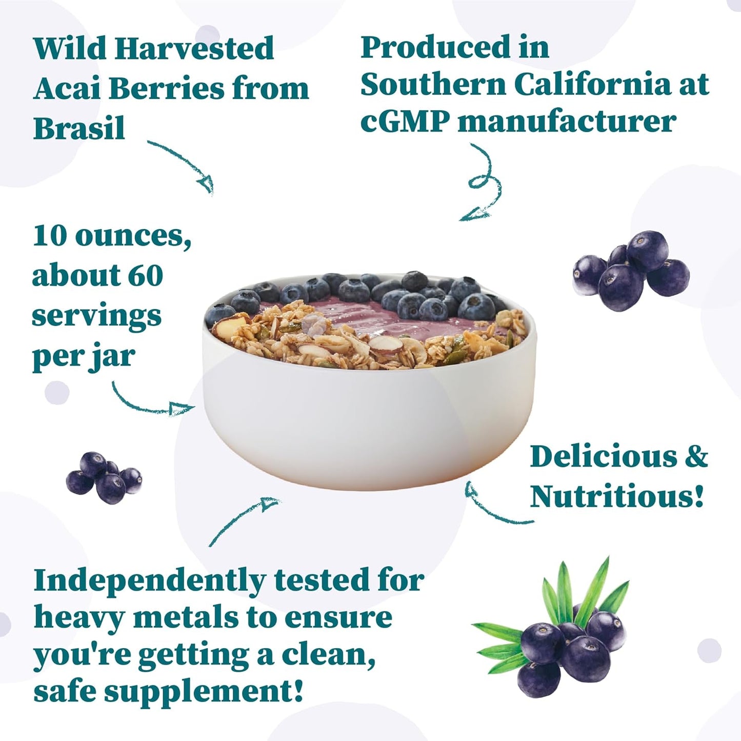 Nature Restore Wild Harvested Acai Berry Powder, 10 Ounces, Non GMO, Gluten Free, Brazilian Wild Grown