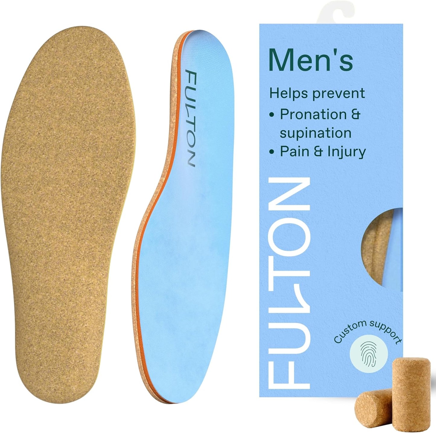 Fulton Men's Shock Absorbing Insoles with High Impact Arch Support - Custom Molding Cork Inserts Alleviate Plantar Fasciitis & Foot Fatigue- Athletic Running Insoles for Men (Men's Size 10.5-11)