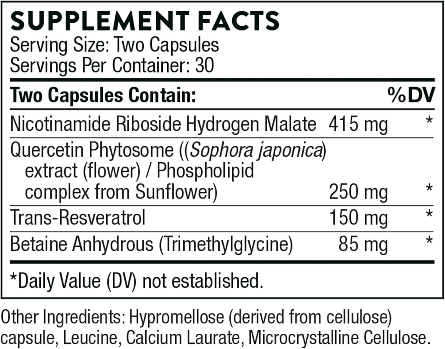THORNE - ResveraCel - Nicotinamide Riboside with Quercetin Phytosome and Resveratrol - Support Healthy Aging, Methylation, Cellular Energy Production and Metabolism* - 60 Capsules - 30 Servings