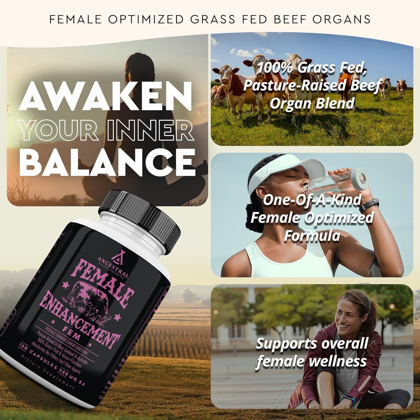 Beef Organ Supplement for Women – Supports Hormone Balance, Energy & Wellness – Grass Fed, Pasture Raised Superfood – Liver, Heart, Kidney, Bone Marrow – Collagen, CoQ10, B12 – Female Support Blend