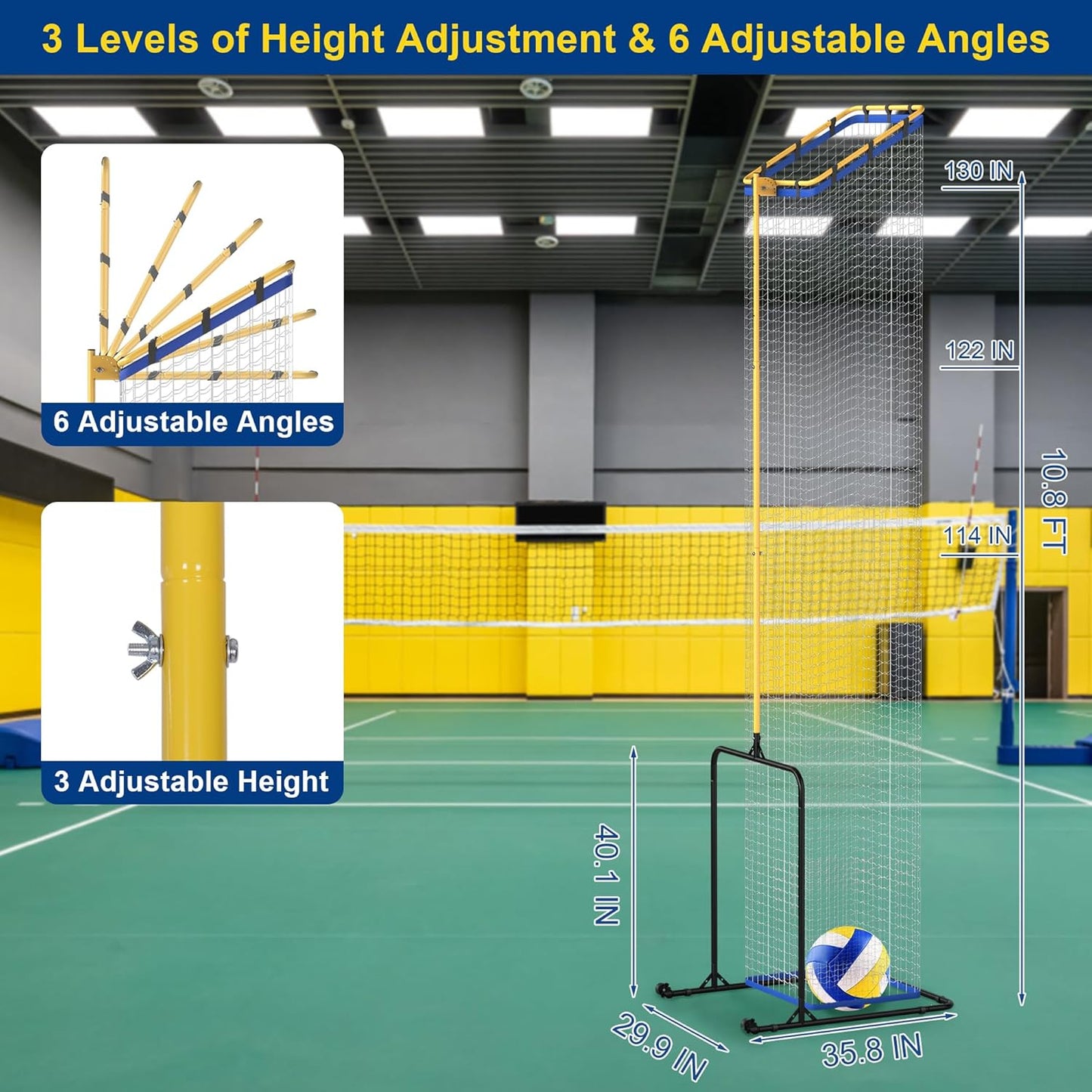 Volleyball Setter Trainer Net with Adjustable Heights & Angles,Setter Training Equipment for Setting,Serving,and Spiking,Movable Target Net for Indoor & Outdoor Practice