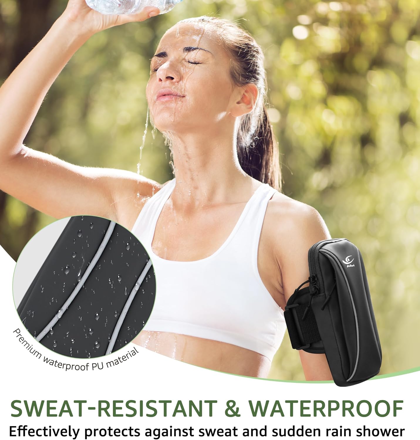 HiRui Arm Bag & Wrist Bag Phone Holder, Sports Running Armband for Gym, Cycling & Workout, Compatible with iPhone 16/15/14 Series, Samsung Galaxy & More, Reflective, Adjustable, Secure Fit (Black)