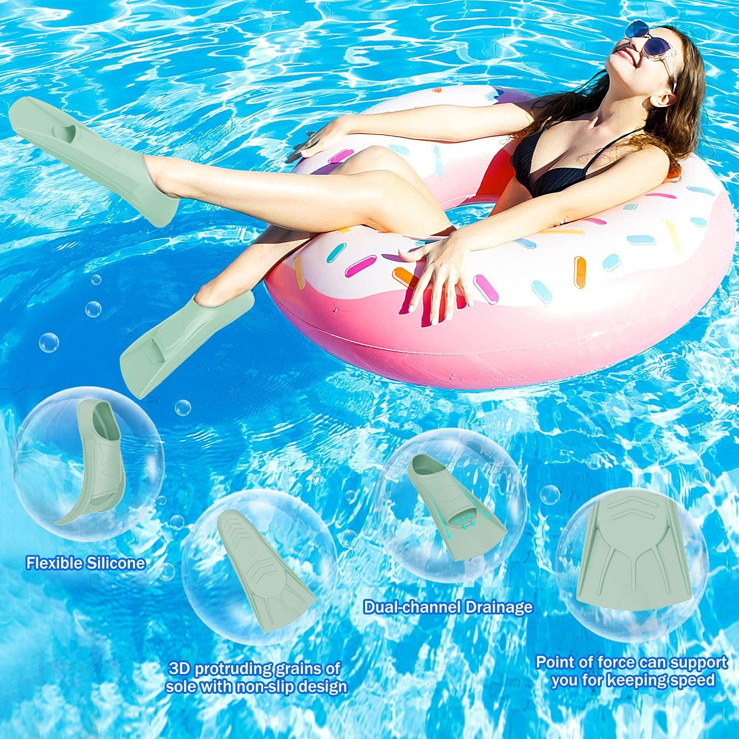 Gintenco Swim Fins, Kids Swim Training Fins for Lap Swimming, Travel Size Flippers with Mesh Bag, Silicone Swimming Fins for Kids Teens Adults Women Men