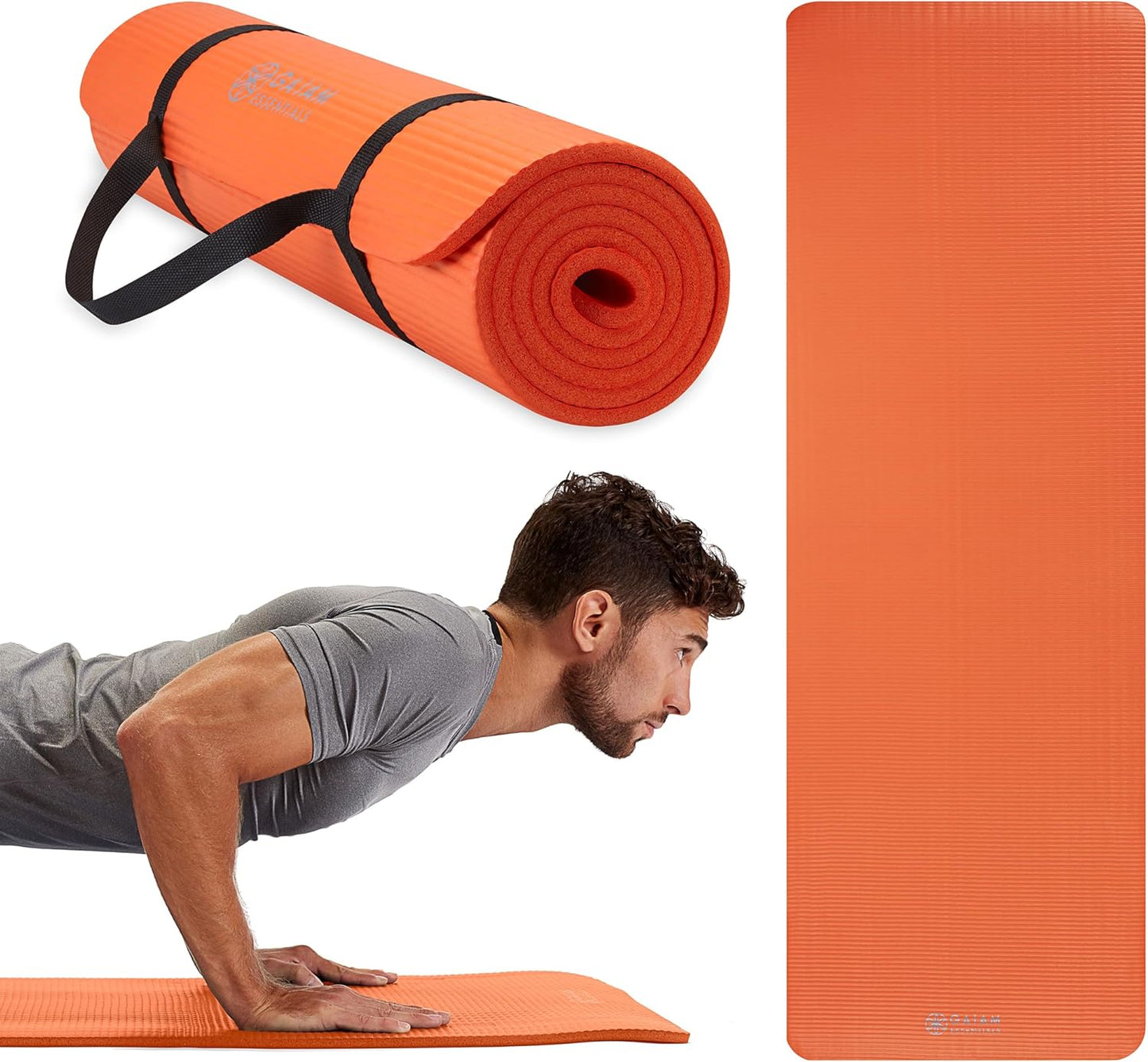 Gaiam Essentials Thick Yoga Mat Fitness & Exercise Mat with Easy-Cinch Yoga Mat Carrier Strap, 72"L x 24"W x 2/5 Inch Thick