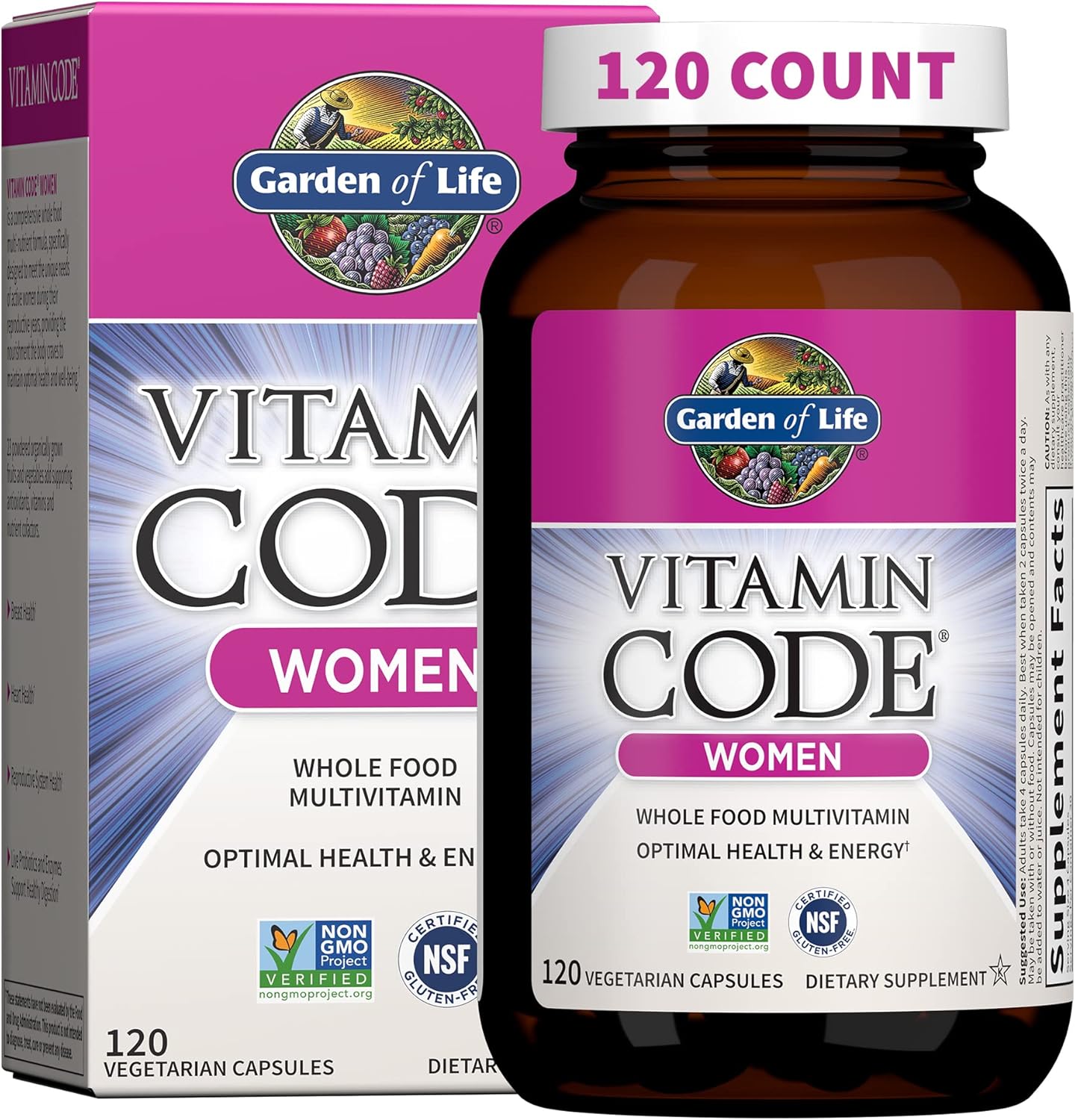 Garden of Life Multivitamin for Women, Vitamin Code Women's Multi - Whole Food Womens Multi Vitamins, Iron, Folate not Folic Acid, Vitamin A and Probiotics for Womens Energy, 120 Vegetarian Capsules