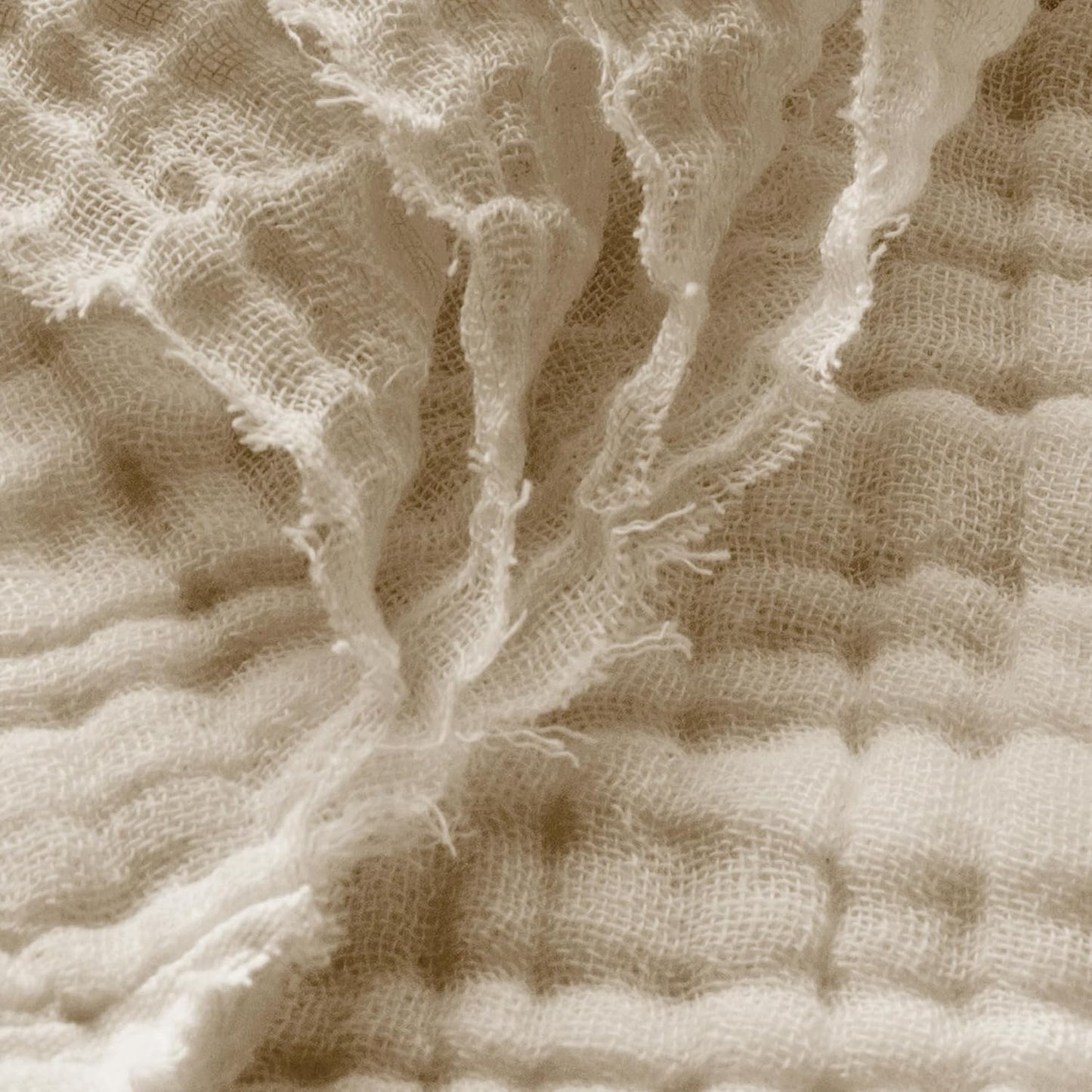 Carriediosa 100% Cotton Muslin Throw Blanket 108" X 90" King Size，4-Layers Summer Gauze Throws for Bed Couch，Soft Lightweight Breathable Linen Blankets Bedspread for Adults All Season，Khaki