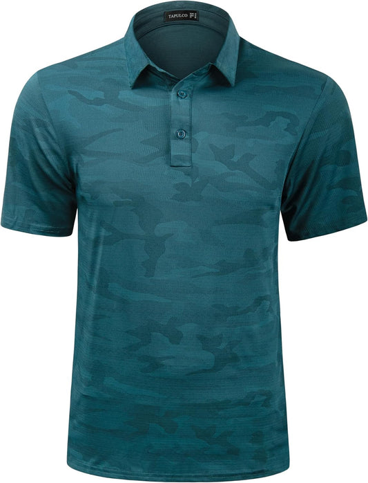 TAPULCO Mens Quick Dry Polo Shirts Camouflage Pattern Performance Athletic Lightweight Breathable Casual Golf Tshirts