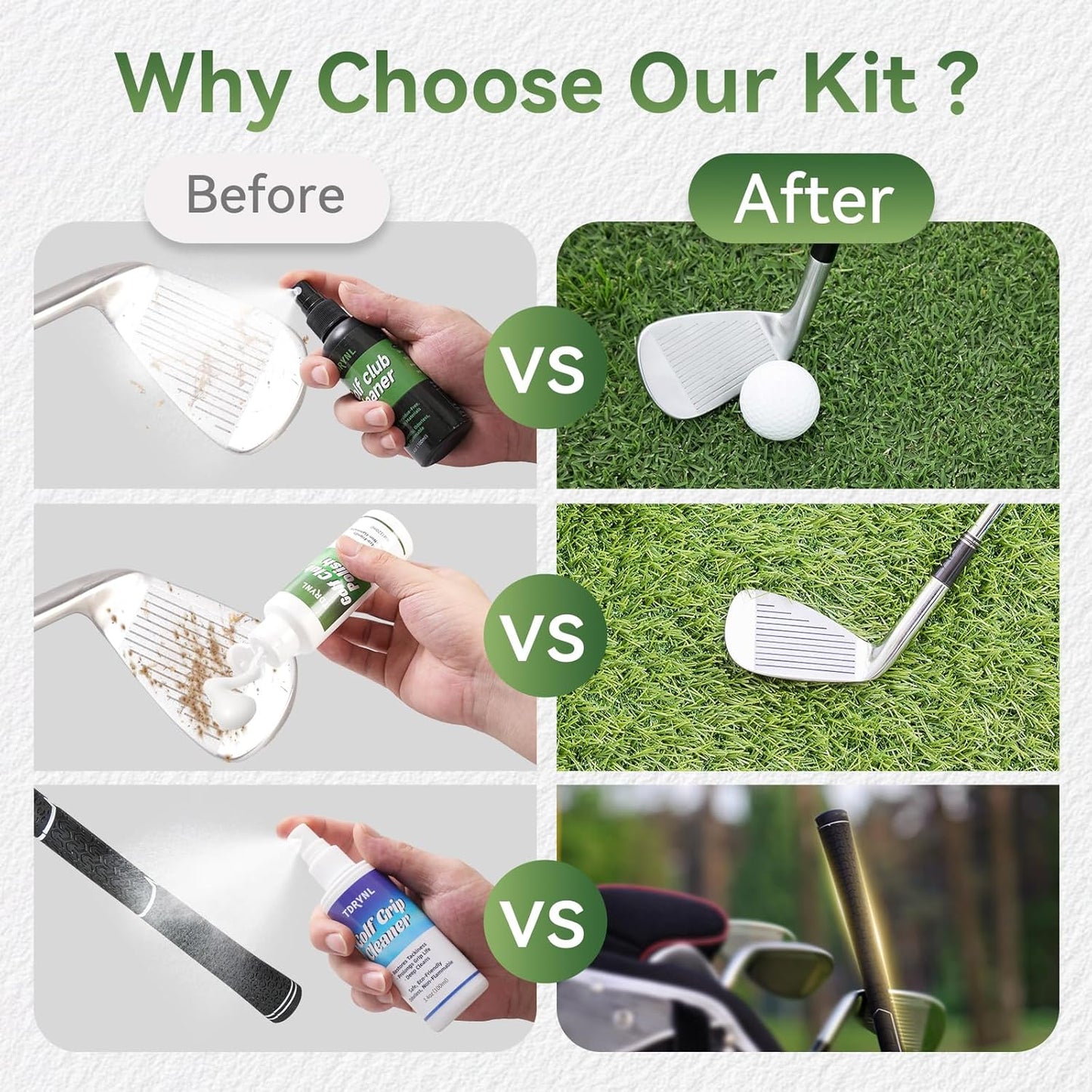 Pro Golf Club Care Kit – Cleaner, Polish, Brush, Groove Sharpener, Grip Cleaner, Magnetic Towel & Leather Bag – Restores Clubs, Removes Rust & Scratches, Renews Tackiness
