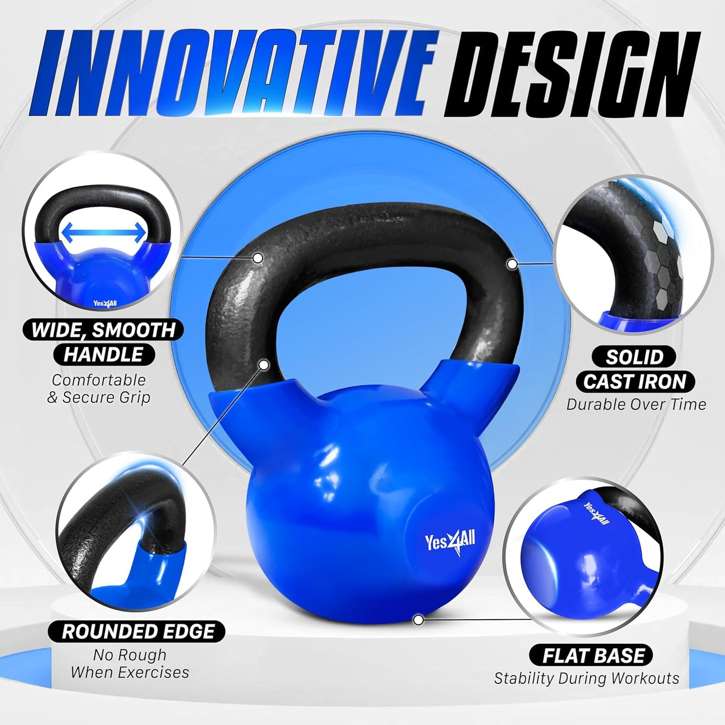Yes4All Kettlebell Set Vinyl Coated Weights Combo for Full Body Workout Equipment Push up, Grip Strength Training, Dumbbell Weights Exercises