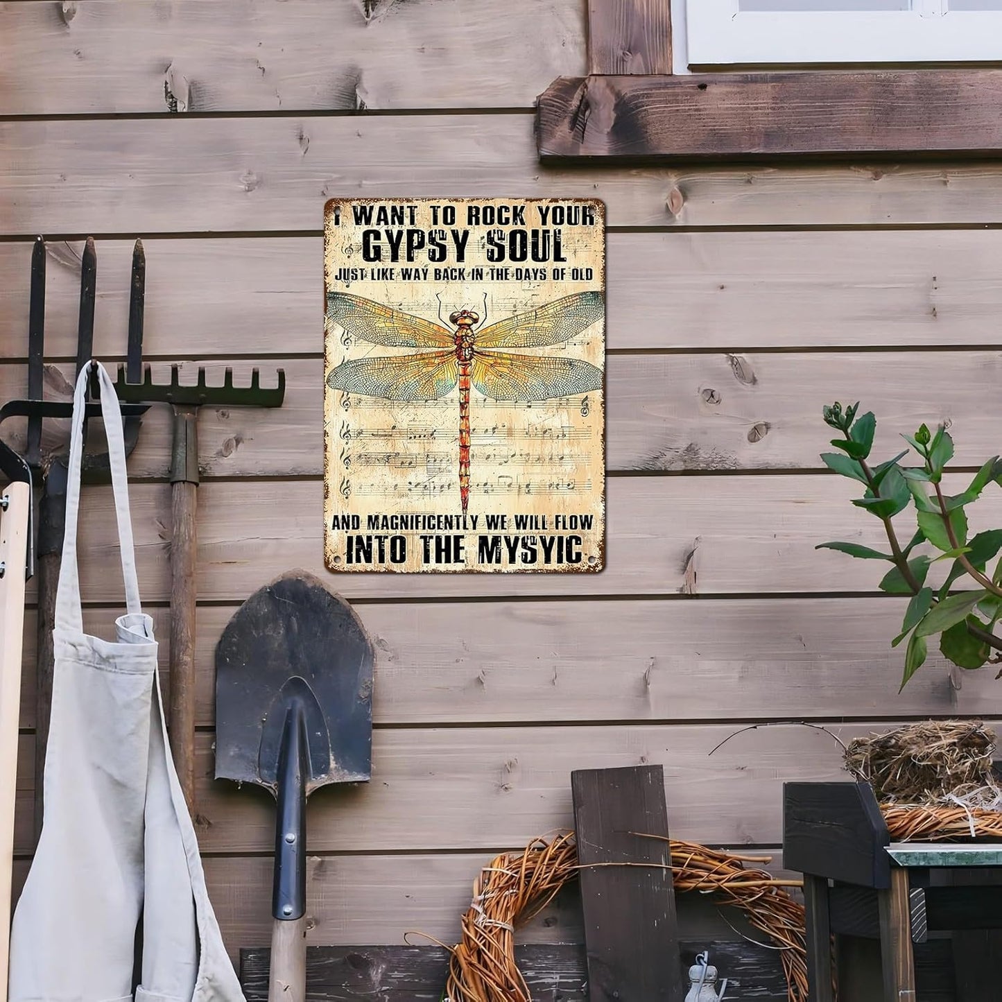 Dragonfly Decor I Want to Rock Your Soul Into The Mystic Vintage Metal Tin Sign for Home Cafe Bedroom Library Bookshelf Wall Decor 12 * 16inch