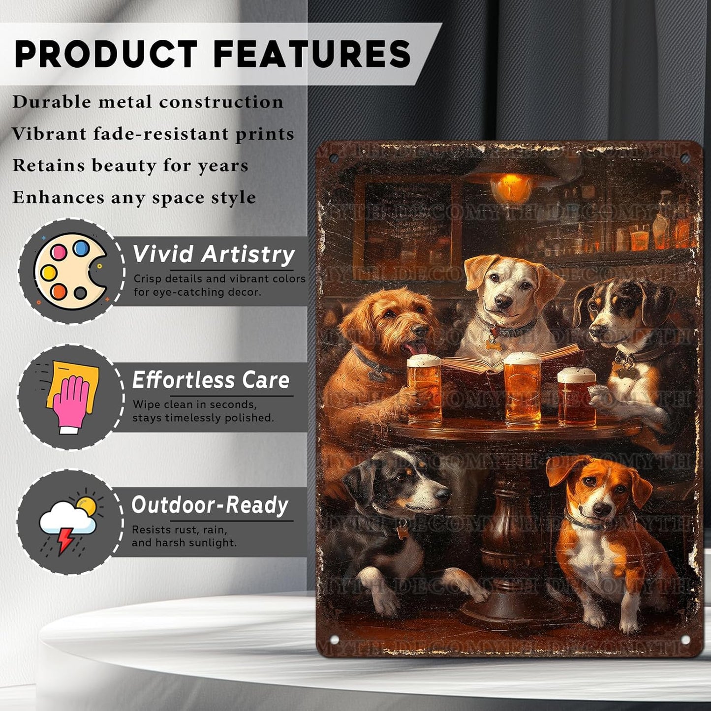 Vintage Dogs Tin Sign Retro Beer Metal Poster Funny Dog Lovers Wall Art Wall Decor for Kitchen Man Cave Shop Bar 12 * 16inch